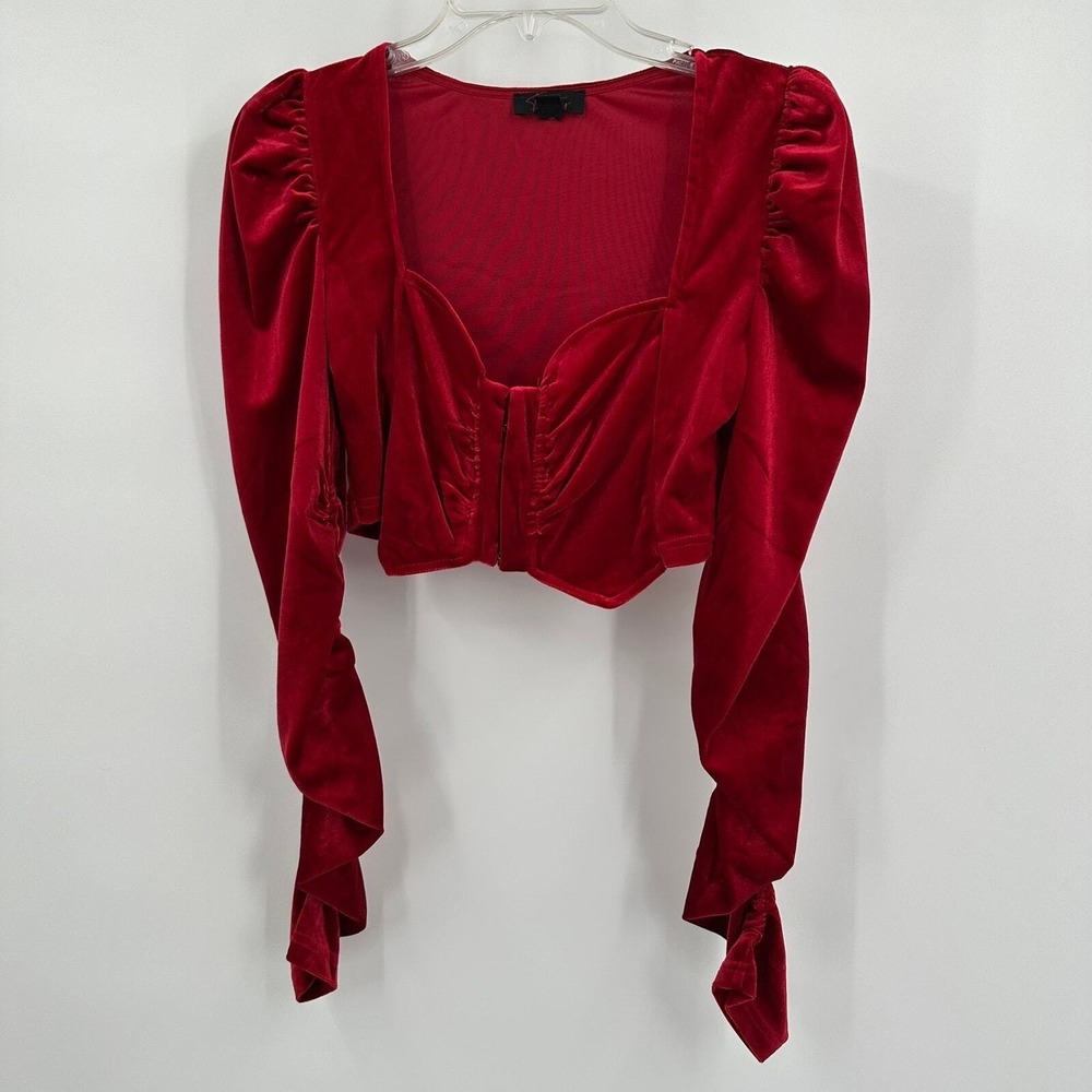 Womens Regency Coquette Red Velvet Crop Top Size M Victorian Corset Romantic